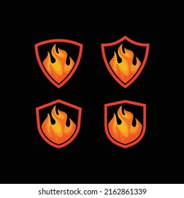 Fire Shield Icon Set Vector Illustrations Stock Vector (Royalty Free ...