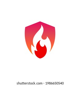 Fire and shield logo design combination, red color