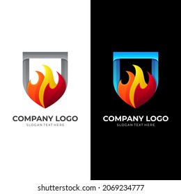 fire shield logo design, fire and shield, combination 3d colorful style