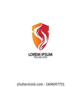 Fire shield logo design element. Fire warning sign shield. Fire flame vector illustration on white background