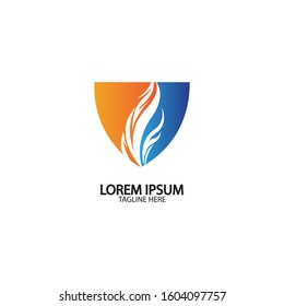 Fire shield logo design element. Fire warning sign shield. Fire flame vector illustration on white background