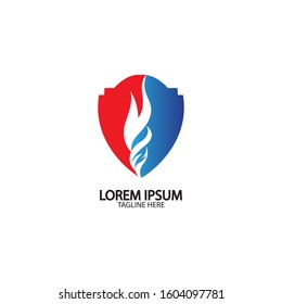 Fire shield logo design element. Fire warning sign shield. Fire flame vector illustration on white background