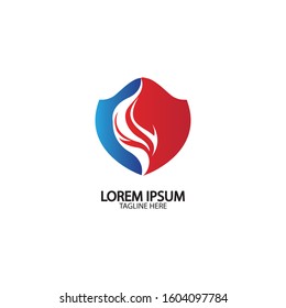 Fire shield logo design element. Fire warning sign shield. Fire flame vector illustration on white background