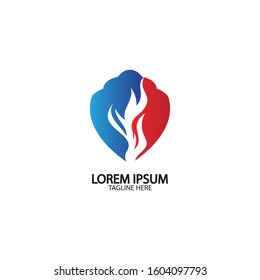 Fire shield logo design element. Fire warning sign shield. Fire flame vector illustration on white background