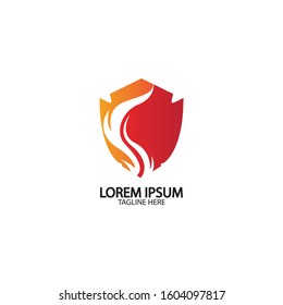 Fire shield logo design element. Fire warning sign shield. Fire flame vector illustration on white background
