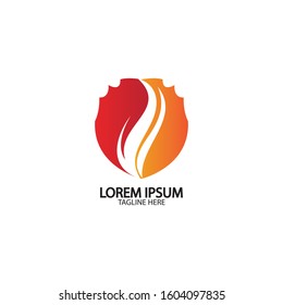 Fire shield logo design element. Fire warning sign shield. Fire flame vector illustration on white background