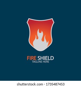 Fire shield logo design element. Fire warning sign shield. Fire flame vector illustration
