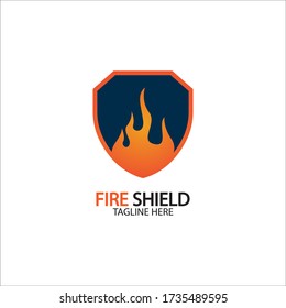 Fire shield logo design element. Fire warning sign shield. Fire flame vector illustration on white background