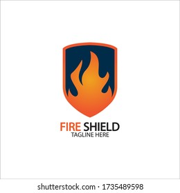 Fire shield logo design element. Fire warning sign shield. Fire flame vector illustration on white background