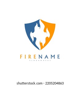 Fire shield logo design element. Fire warning sign shield. Fire vector illustration
