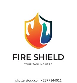 Fire shield logo design element. Fire warning sign shield. Fire flame vector illustration isolated on white background