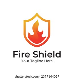 Fire shield logo design element. Fire warning sign shield. Fire flame vector illustration isolated on white background