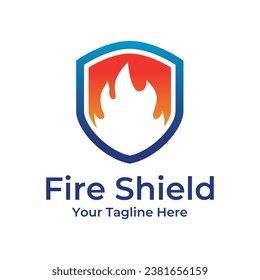 Fire shield logo design element. Fire warning sign shield. Fire flame vector illustration isolated on white background