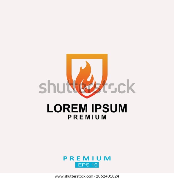 Fire shield logo\
design element. Fire warning sign shield. Fire flame vector\
illustration on white\
background