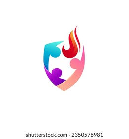 Logo-Design, Menschen, Feuer- und Sicherheitssymbol für Feuer und Schild