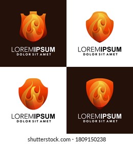 Fire shield logo design Premium Vector