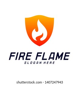 Fire Shield Logo Design Vector Template. Shield Fire Logo Concept. Icon Symbol.