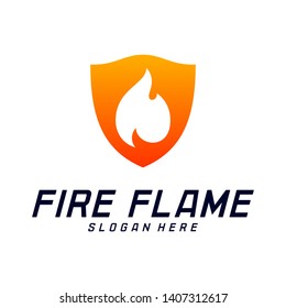 Fire Shield Logo Design Vector Template. Shield Fire Logo Concept. Icon Symbol.