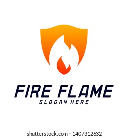 Fire Shield Logo Design Vector Template. Shield Fire Logo Concept. Icon Symbol.