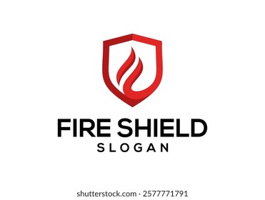 Fire Shield Logo Design Vector.