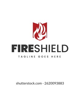 O logotipo do Fire Shield projeta o conceito isolado no fundo branco.