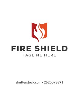 Fire Shield Logo Designs Konzept einzeln auf weißem Hintergrund.