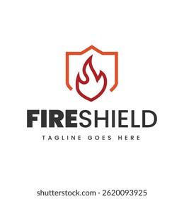 O logotipo do Fire Shield projeta o conceito isolado no fundo branco.