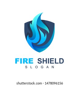 fire shield logo element, fire warning sign shield, blue fire logo, abstract element logotype concept