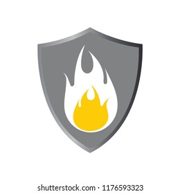 fire in the shield logo icon design template vector