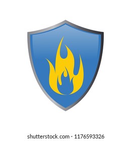 fire in the shield logo icon design template vector