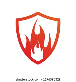 fire in the shield logo icon design template vector