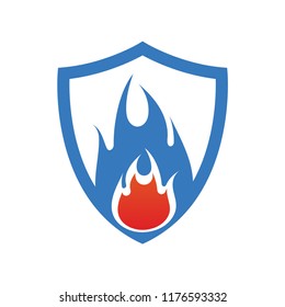 fire in the shield logo icon design template vector