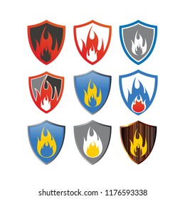 fire in the shield logo icon design template vector