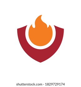 Diseño del icono del logotipo del escudo contra incendios, símbolo de protección contra incendios