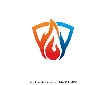 Fire shield logo symbol or icon template
