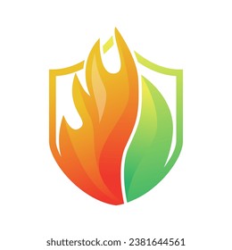 Fire shield logo template design, icon, symbol on white background