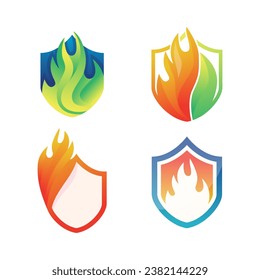 Fire shield logo template design, icon, symbol on white background