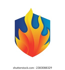 Fire shield logo template design, icon, symbol on white background