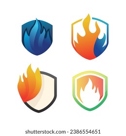 Fire shield logo template design, icon, symbol on white background