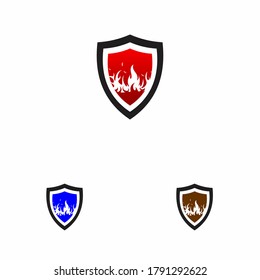Logo de Fire and Shield.Ilustración de seguridad de llama protegida Ilustración de vectores