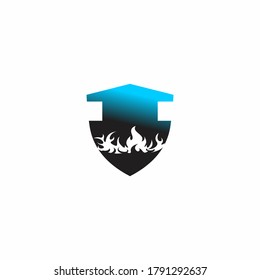 Fire and Shield logo.Protection Secured Flame Safe Illustration Vector stock illustration