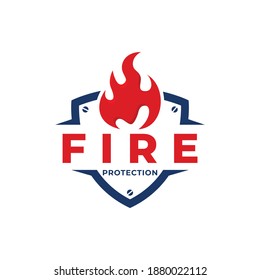 Fire Shield Protection Logo Template Design Vector Red And Blue Color