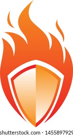Fire shield vector icon in abstract style on the white background. Fire icon isolated on white background. Vector illustration EPS.8 EPS.10