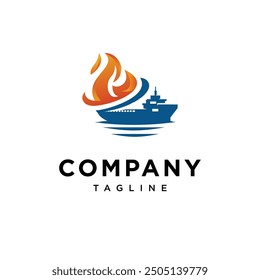 Fire Ship combination logo icon vector