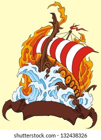 fire ship vector illustration