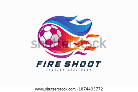Fire Shoot Logo Design. Abstract Soccer Ball Combination With Colorful Fire Concept Symbol Design.