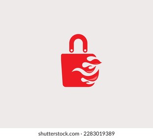 logotipo combinado de bolsas de fuego y de compras con fines comerciales