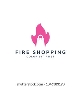 fire and shopping negative space logo design