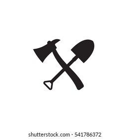 Fire shovel and ax. Single silhouette fire equipment icon. Vector illustration. Flat style