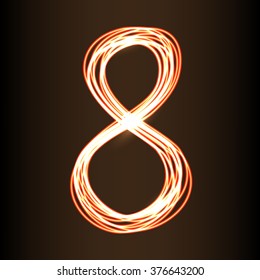 Fire show style number Eight, vector illustration, part of collection letters and numbers